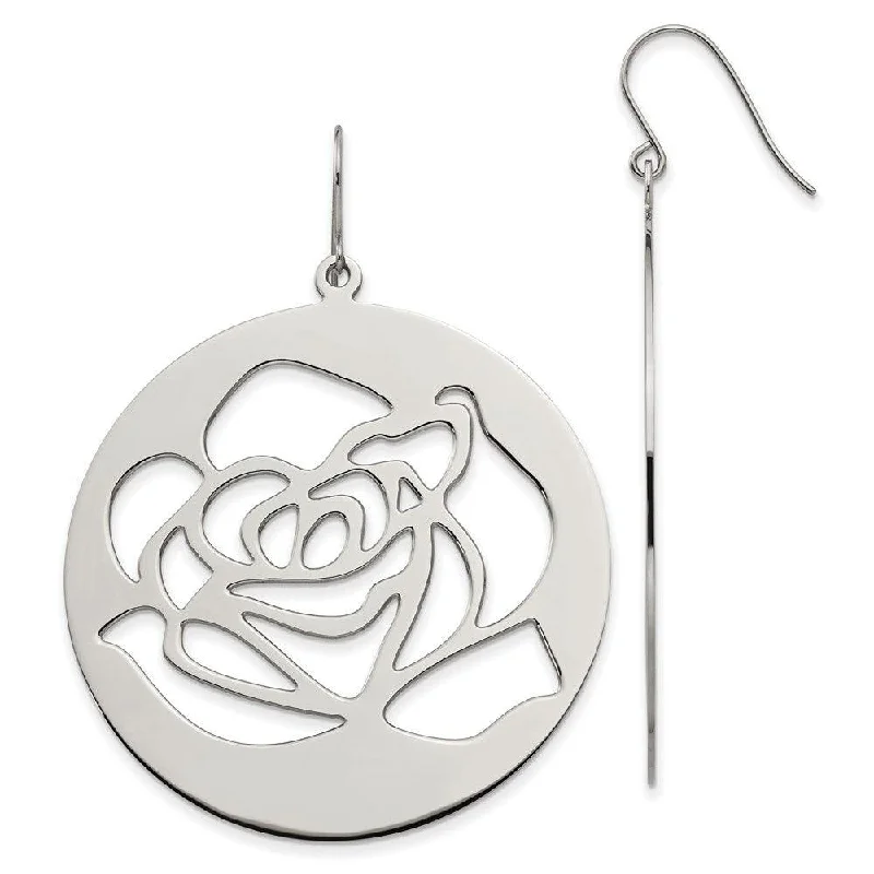 Stylish Hoop Earrings for Women-Stainless Steel Rose Cutout Dangle Earrings