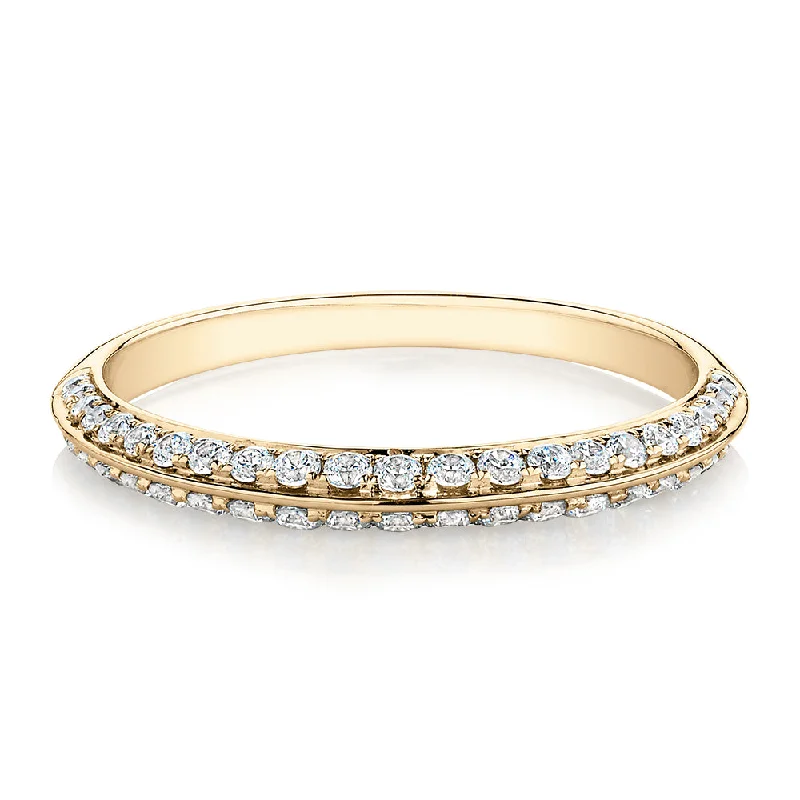 Fashionable Silver Rings-Wedding or eternity band with 0.35 carats* of diamond simulants in 14 carat yellow gold