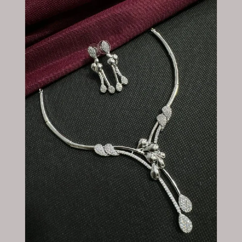 Elegant Layered Necklaces-Manisha Jewellery Silver Plated Austrian Stone Necklace Set