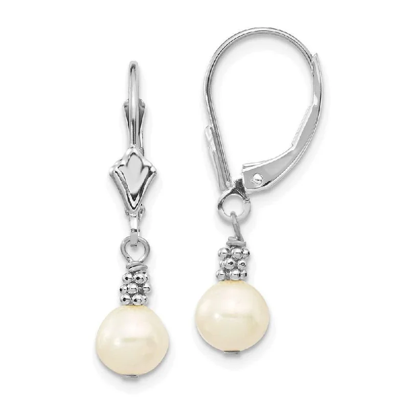 Bright Colored Earrings-14K White Gold 5-6mm White Semi-round FWC Pearl Leverback Earrings