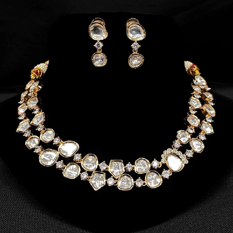 Heart Charm Necklaces-Royal Kundan Jewellery Gold Plated Polki Kundan Necklace Set