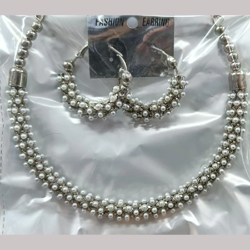 Simple Gold Bead Necklaces-Kavita Art Silver Plated Pearls Necklace Set