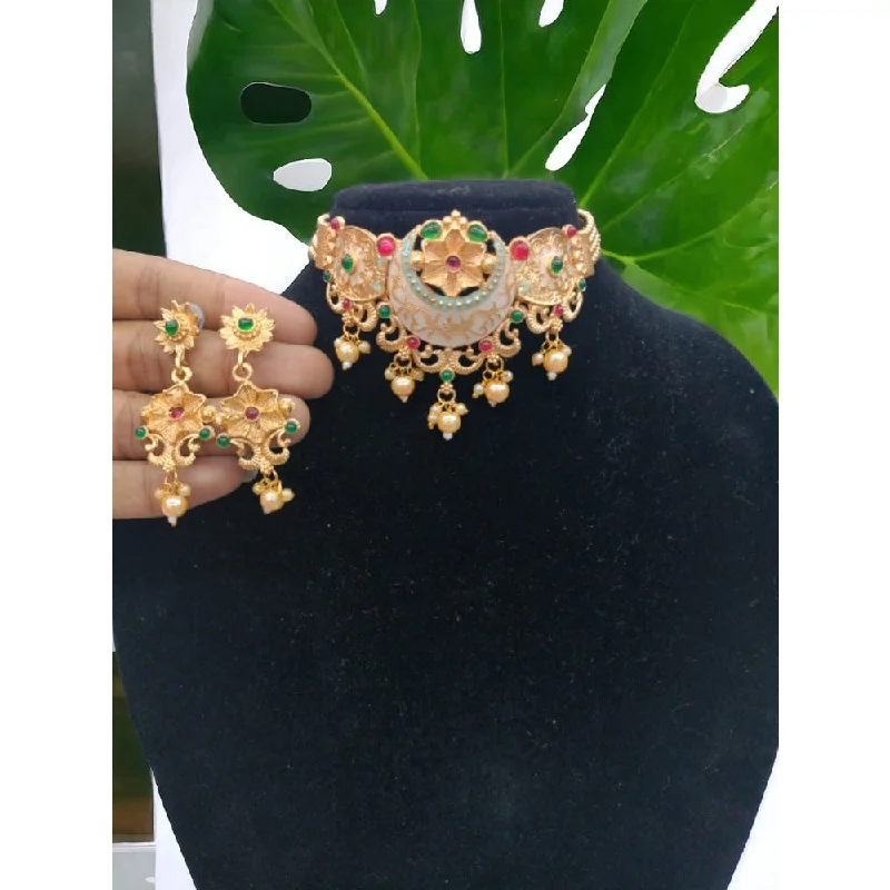 Layered Necklaces for Women-Akruti Collection Gold Plated Kundan Meenakari Choker Necklace Set