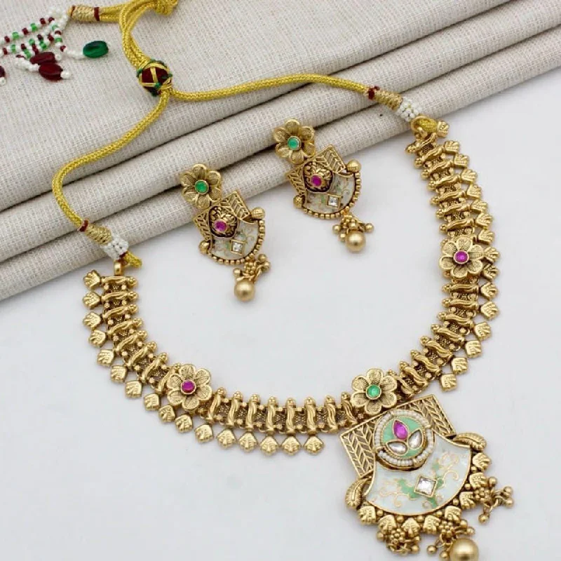 Stylish Layered Necklaces-Manisha Jewellery Gold Plated Kundan Stone And Meenakari Necklace Set