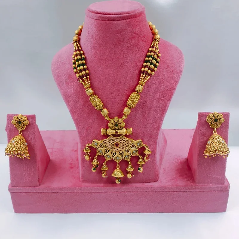 Colorful Crystal Necklaces-Akruti Collection Gold Plated Pota Stone And Pearls Necklace Set