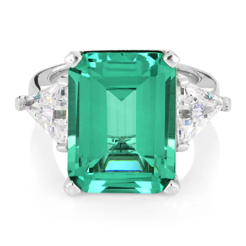 Pear-Shaped Diamond Rings-Dress ring with ocean green simulant and 1.82 carats* of diamond simulants in sterling silver