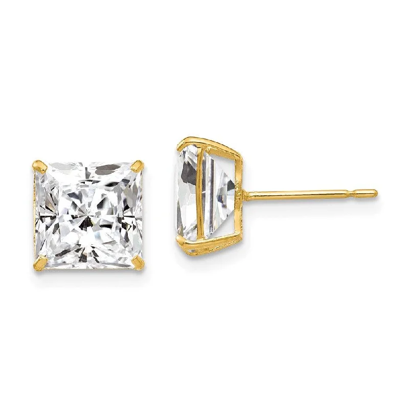 Simple Silver Earrings-14k 8mm Square CZ Post Earrings