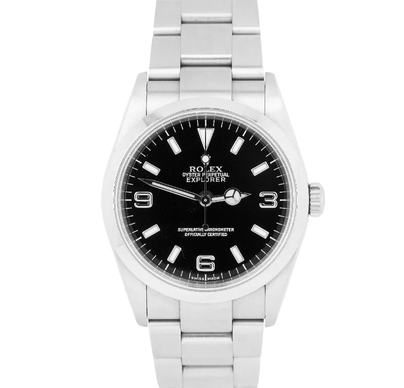 Custom Engraved Watches-Rolex Explorer I BLACK Dial 36mm 3-6-9 Oyster Stainless Steel Watch 114270