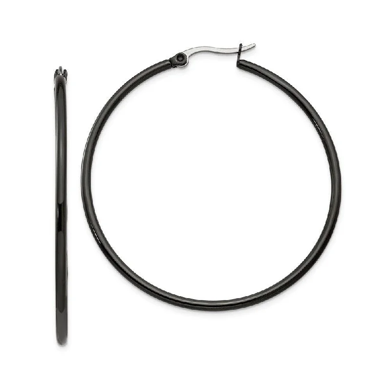 Custom Gemstone Earrings-Stainless Steel Black IP plated 48mm Hoop Earrings