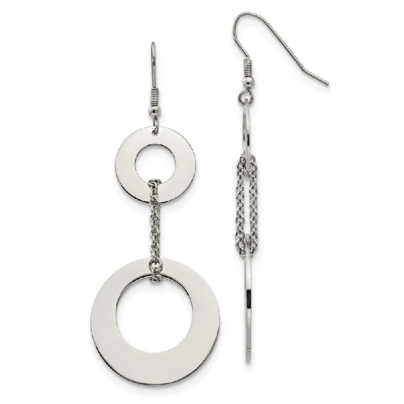 Artisanal Earrings for Sale-Stainless Steel Polished Circles Dangle Earrings