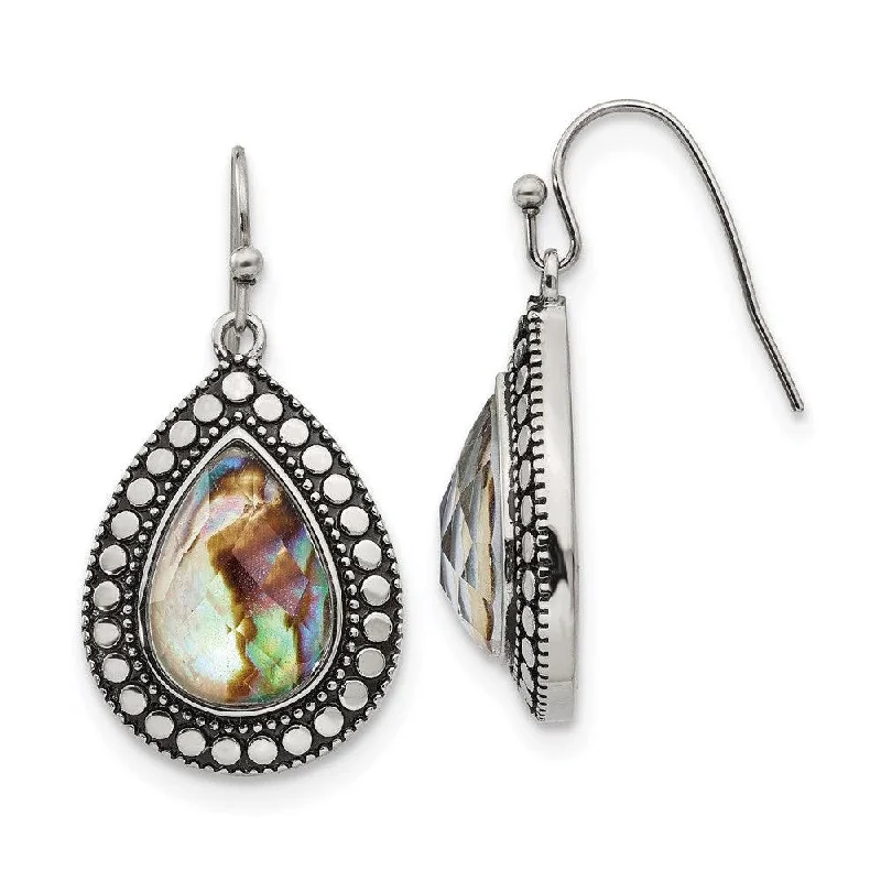 Large Hoop Earrings-Stainless Steel Imitation Abalone Polished/Antiqued Earrings