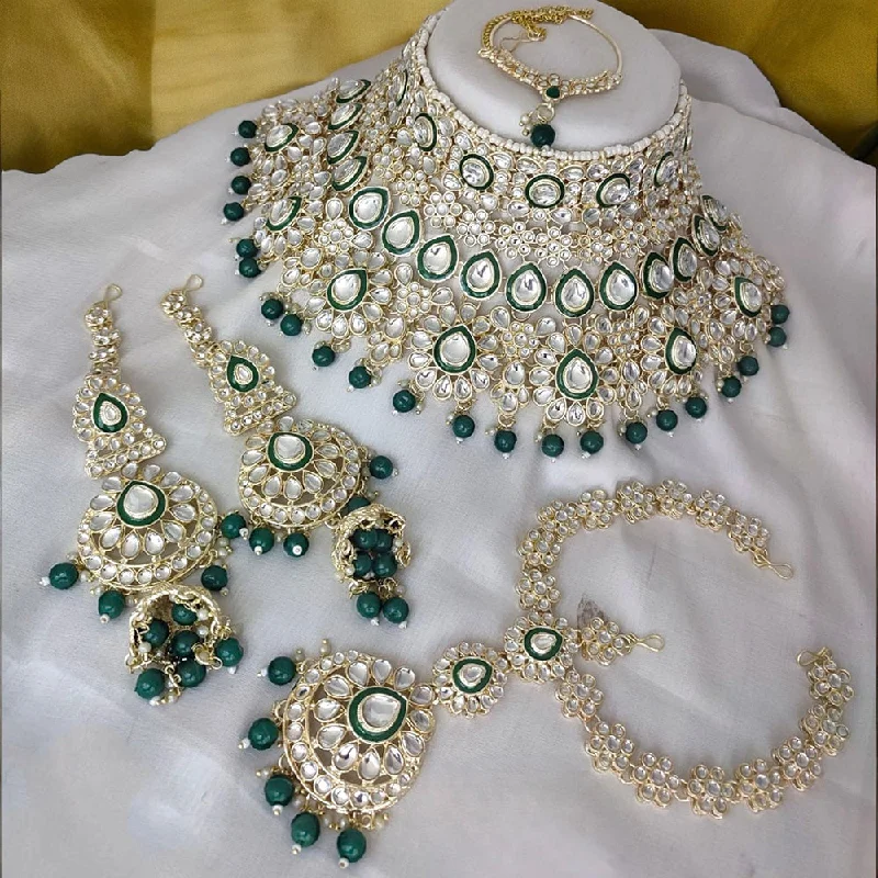 Elegant Wedding Necklaces-Gehana Mahal Gold Plated Kundan Stone Semi Bridal Necklace Set