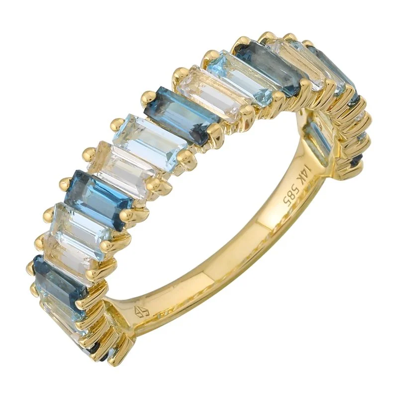 Solitaire Diamond Wedding Rings-Stephanie Slanted Baguette Gradient London Blue Topaz Ring