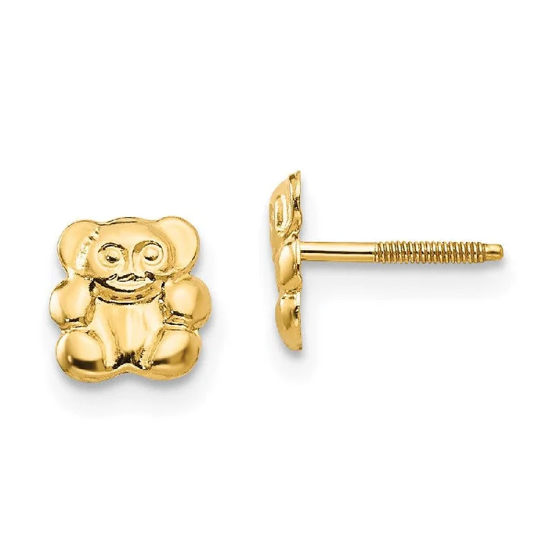 Trendy Dangle Earrings-Madi K Kid's 14k  Polished Teddy Bear Screwback Earrings