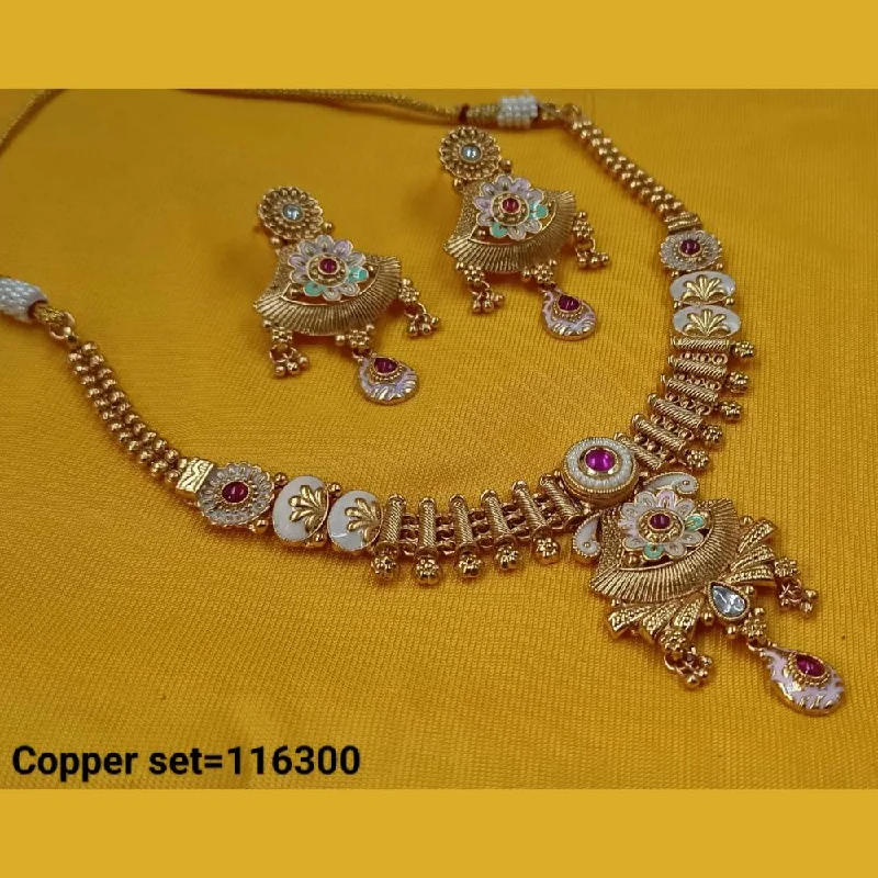 Chunky Bead Necklaces-Padmawati Bangles Gold Plated Pota Stone And Pearls Meenakari Necklace Set