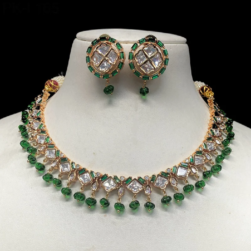 Colored Gemstone Necklaces-Amoliya Jewels Brass Polki Kundan Designer Necklace Set