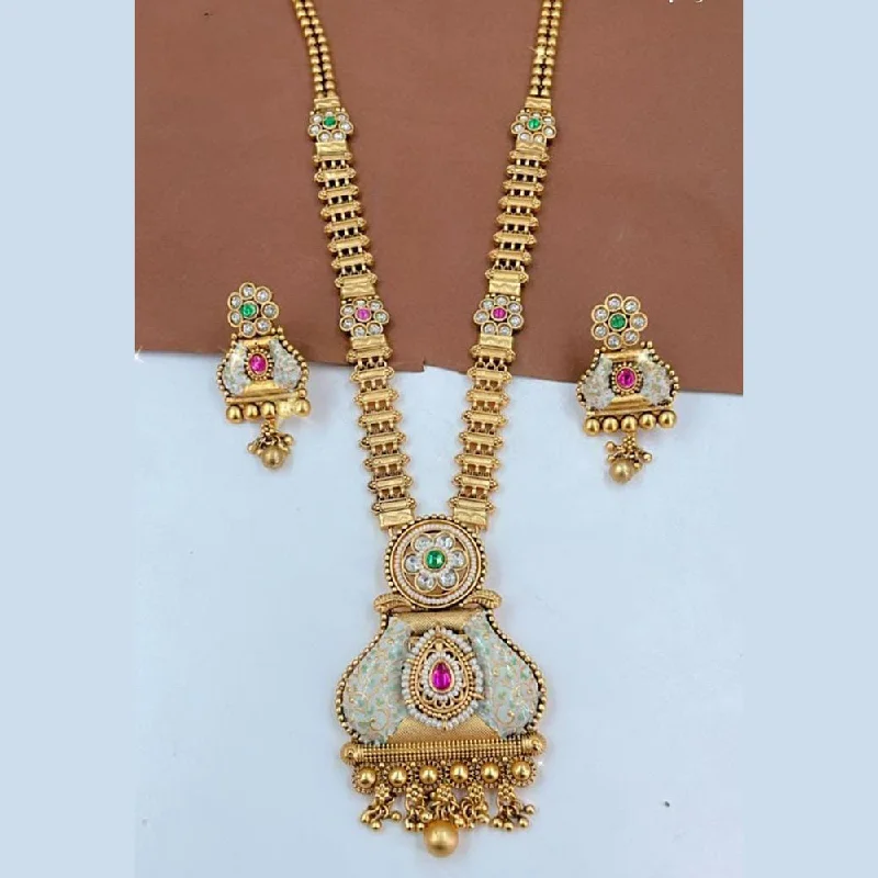 Long Pendant Necklaces-Manisha Jewellery Gold Plated Pota Stone Necklace Set