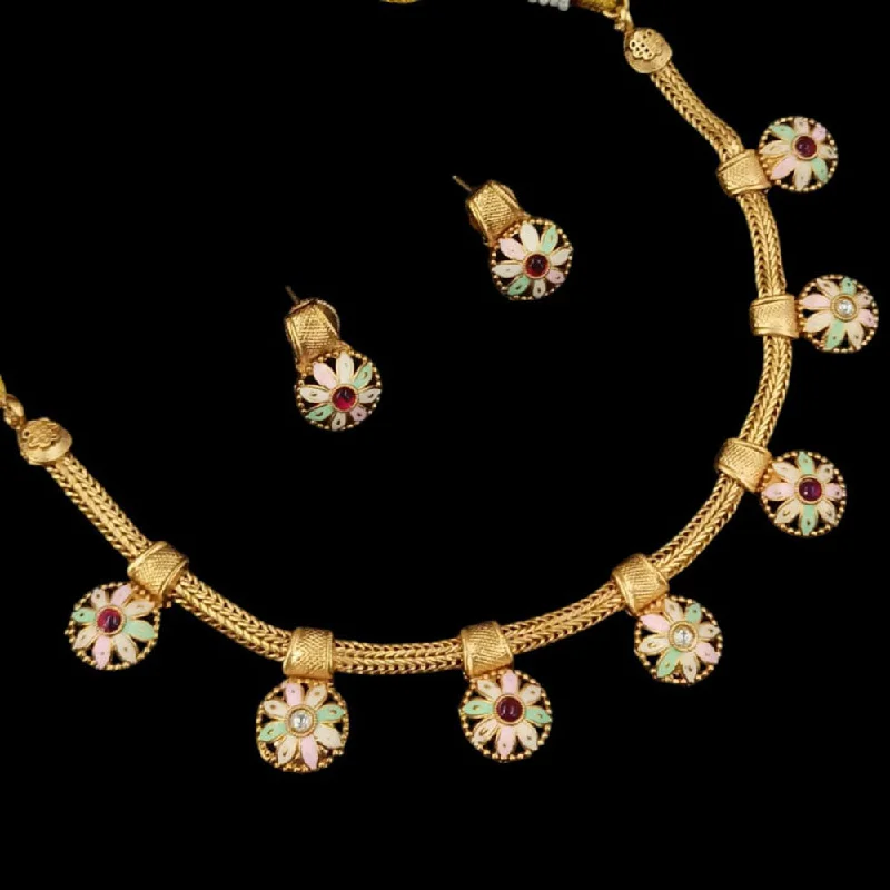 Sparkling Swarovski Necklaces-Padmawati Bangles Gold Plated Pota Stone And Meenakari Necklace Set