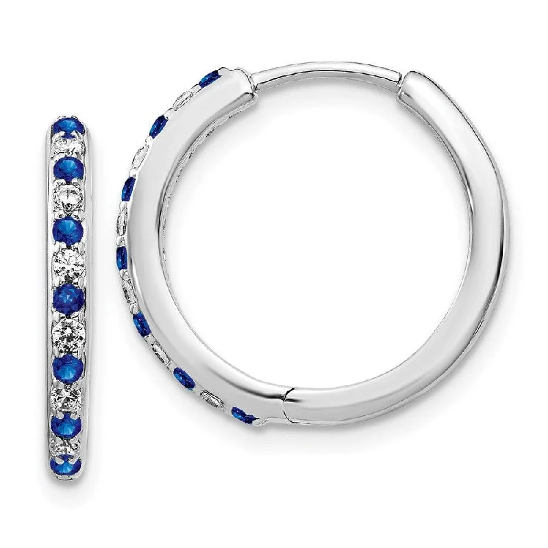 Cute Heart Earrings-14k White Gold Diamond & Sapphire Hinged Hoop Earrings