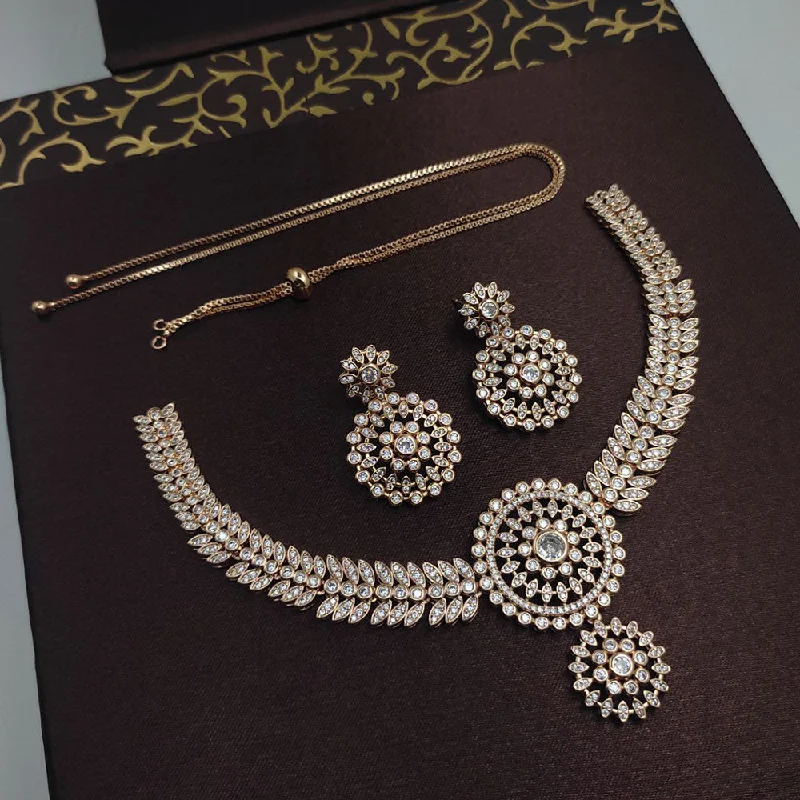 Classic Pearl Necklaces-Aamrapali Gold Plated Austrian Stone Necklace Set