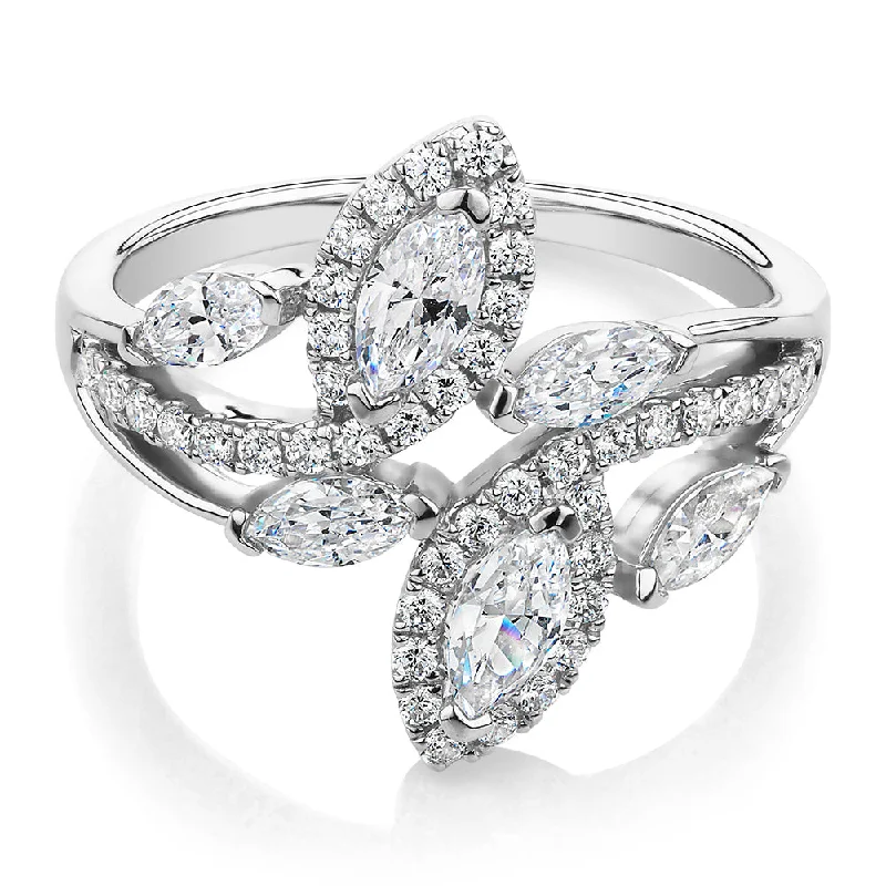 Oval Diamond Rings-Dress ring with 1.44 carats* of diamond simulants in 10 carat white gold