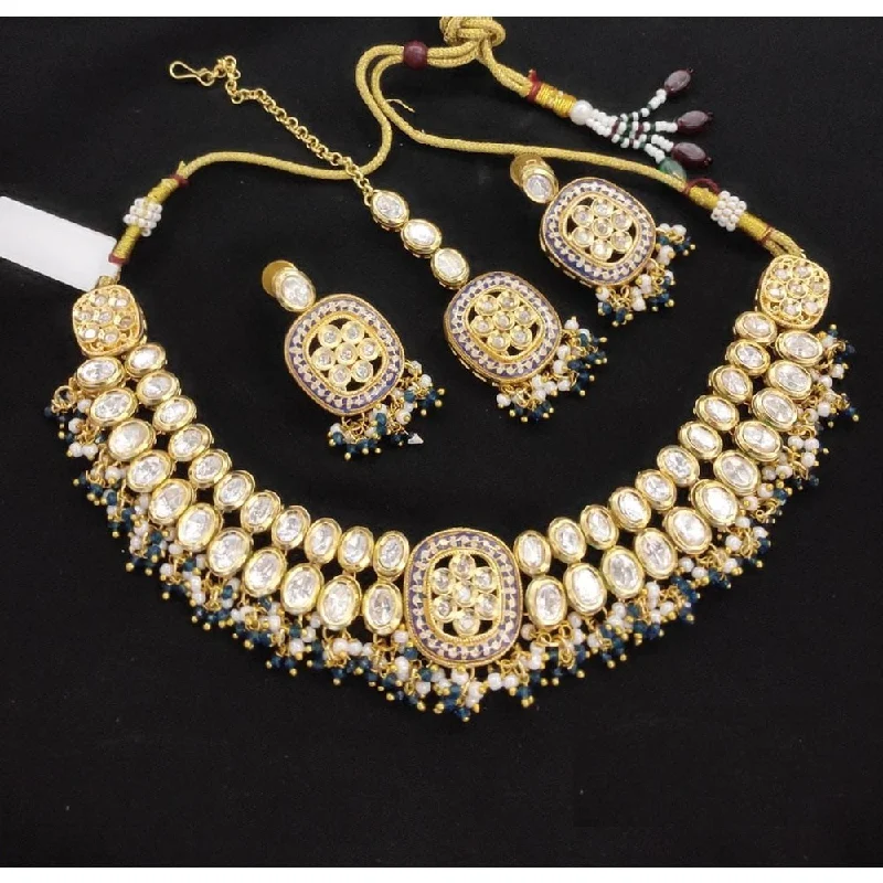 Colorful Beaded Necklaces-Akruti Collection Gold Plated Kundan Choker Necklace Set