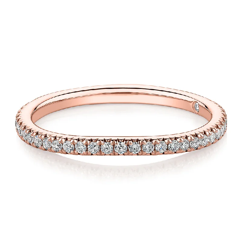 Designer Fashion Rings-Signature Simulant Diamond 0.23 carat* TW round brilliant curved wedding or eternity band in 14 carat rose gold