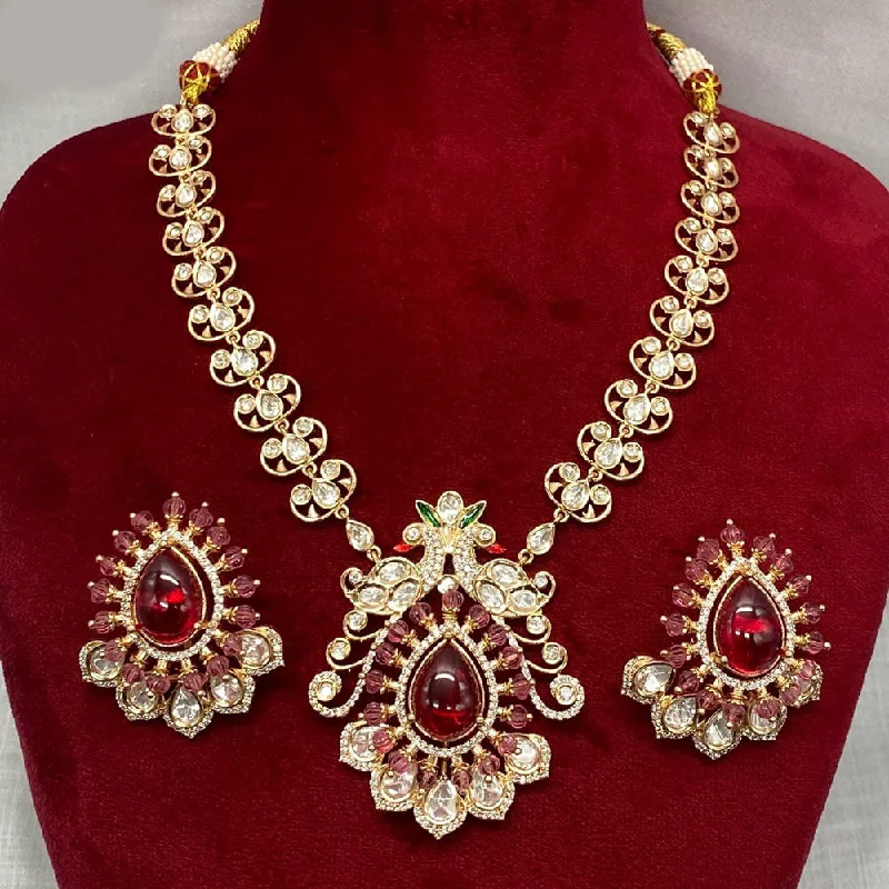 Antique Gold Necklaces-Royal Kundan Jewellery Gold Plated Polki Kundan Necklace Set