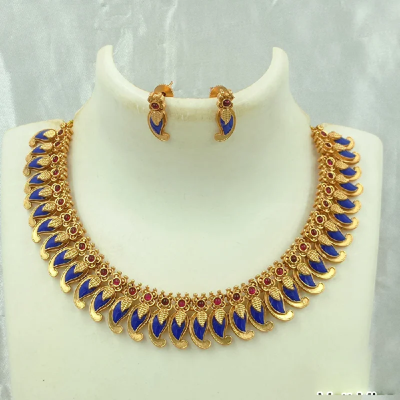 Stylish Gold Chokers-Joyful Jewel Art Matte Gold Plated Pota Stone Meenakari Necklace Set