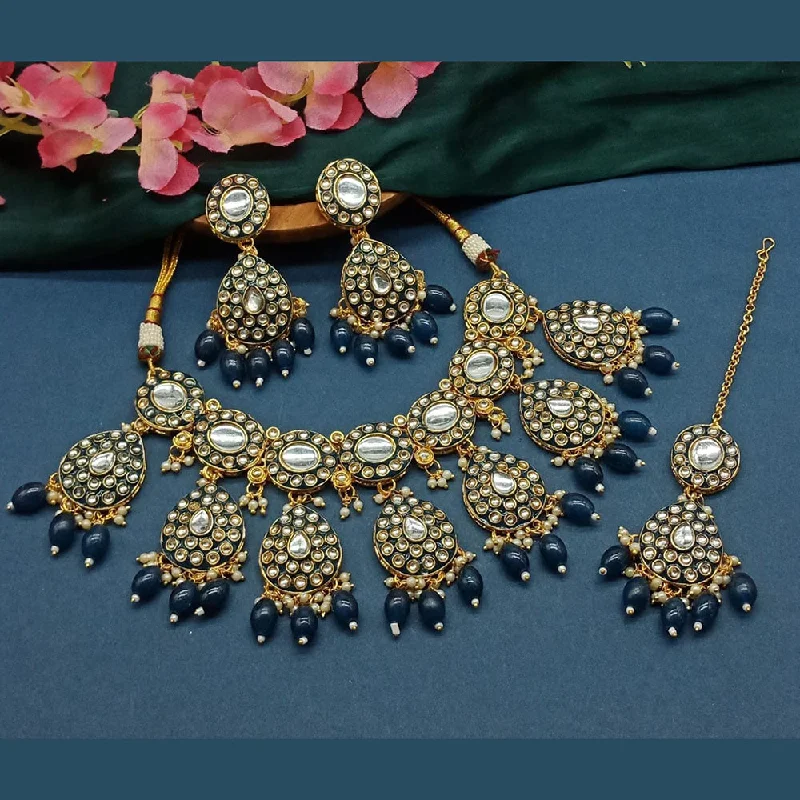 Fashionable Charm Necklaces-Sai Fashion Gold Plated Kundan And Beads Necklace Set