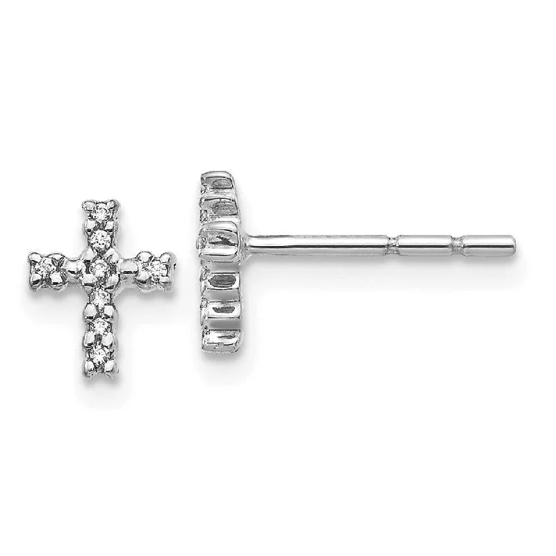 Sparkling Crystal Earrings-14K White Gold Polished Diamond Cross Post Earrings