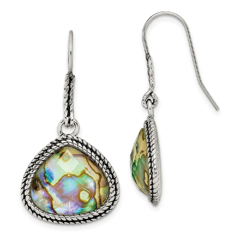 Unique Boho Earrings-Stainless Steel Polished/Antiqued Imitation Abalone Earrings