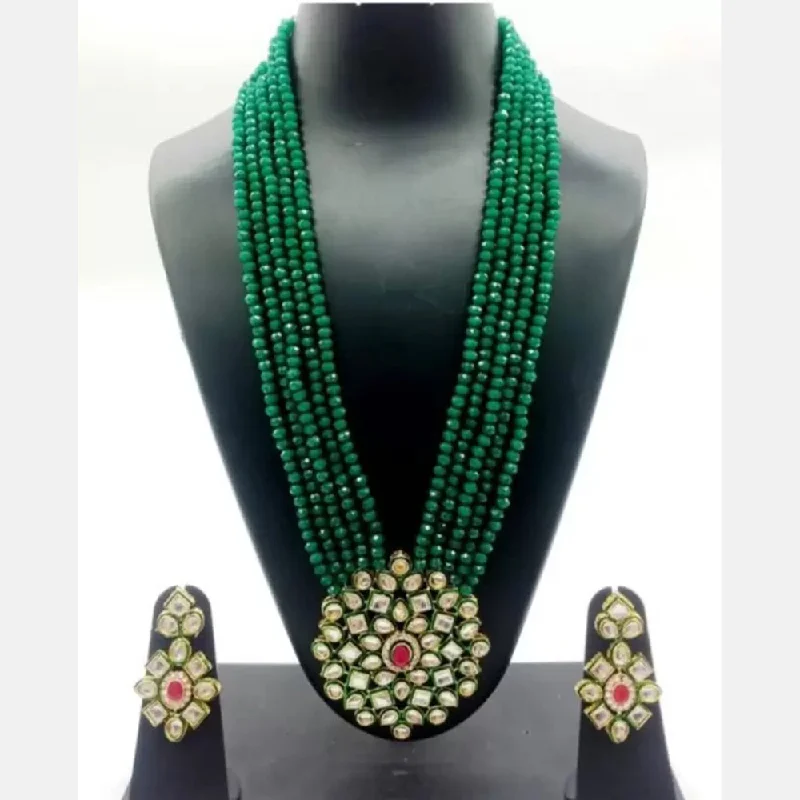 Luxury Silver Necklaces-Shree Jai Sai Art Gold Plated Beads Long Necklace Set