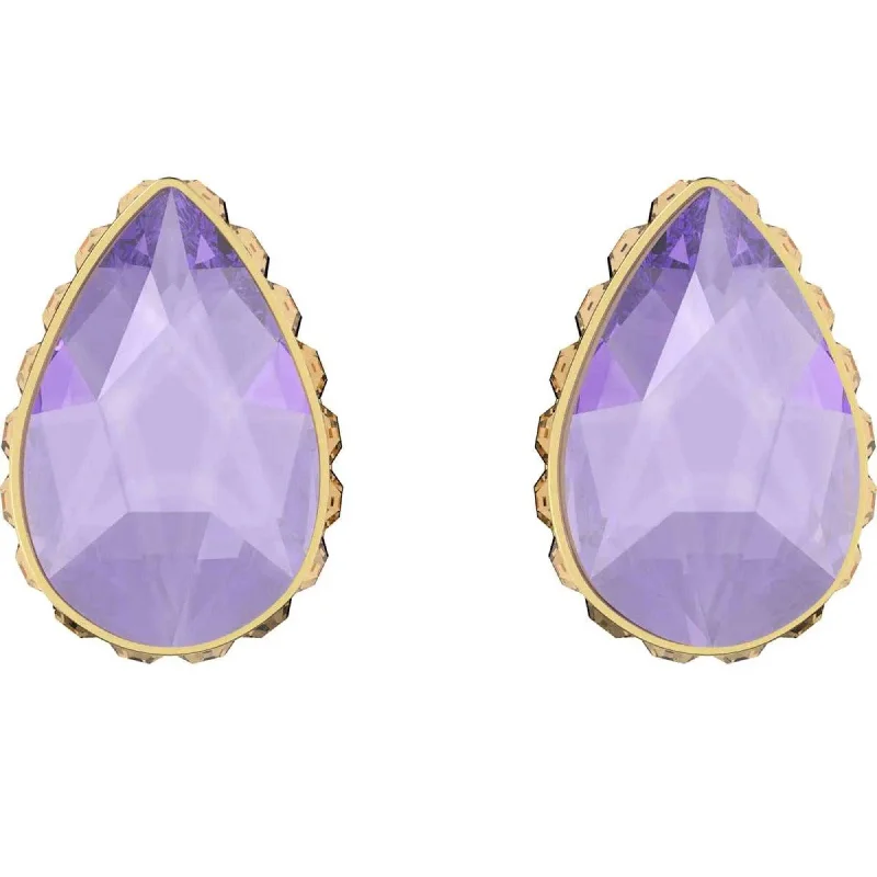 Vintage Boho Earrings-Swarovski Women's Earrings - Chroma Purple Pear Shaped Crystal Gold Tone | 5641405