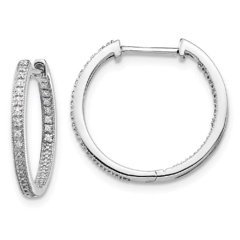 Beautiful Dangle Earrings-14K White Gold Polished Diamond In and Out Hinged Hoop Earrings