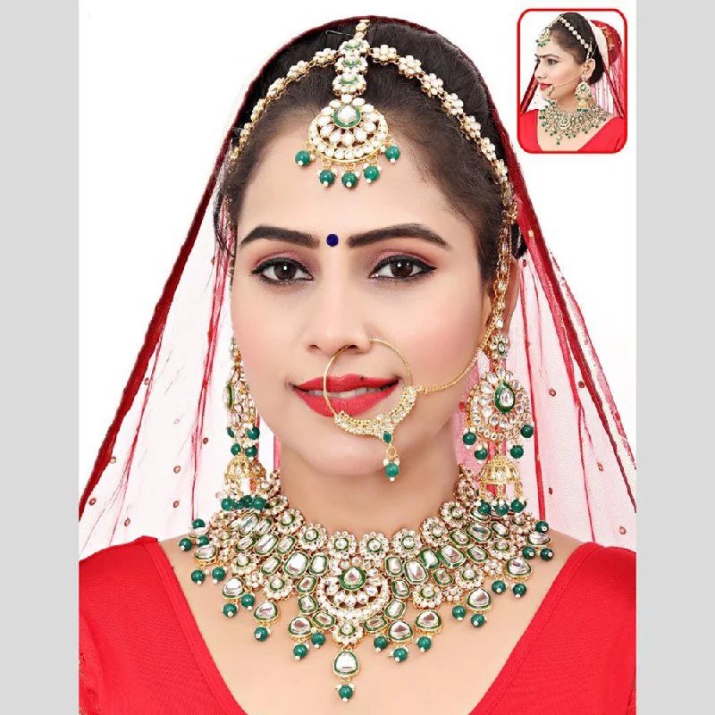 Sparkling Stone Necklaces-Neetu Art Gold Plated Kundan Stone And Beads Semi Bridal Necklace Set