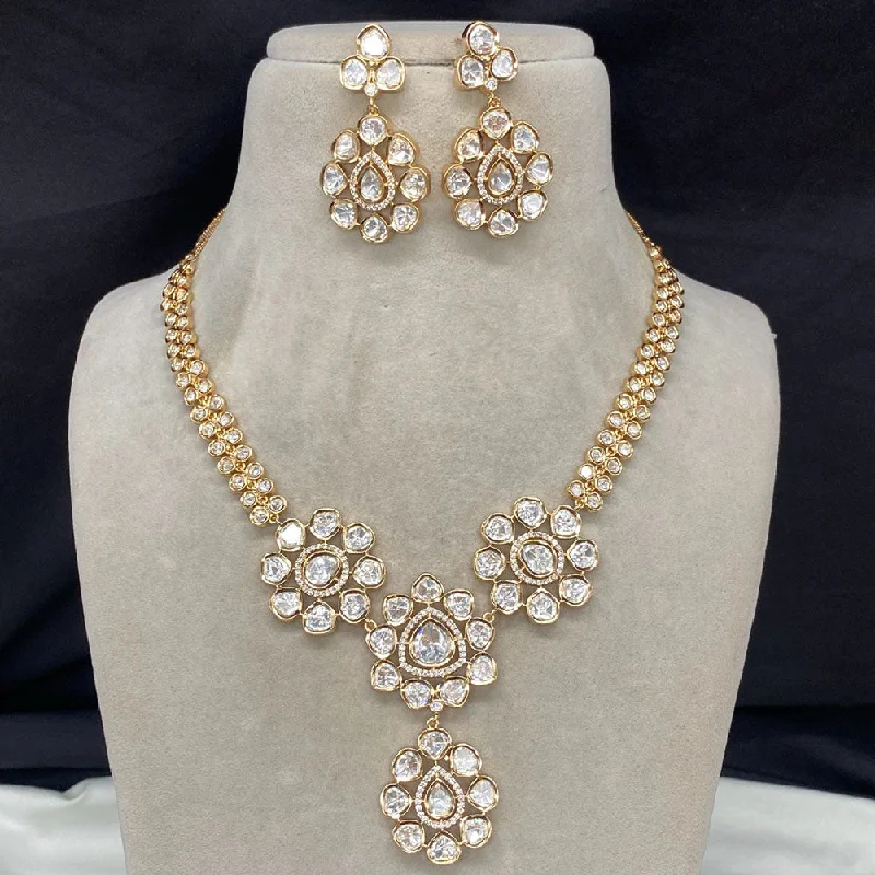 Stylish Layered Necklaces-Amoliya Jewels Gold Plated Brass Polki Kundan Necklace Set