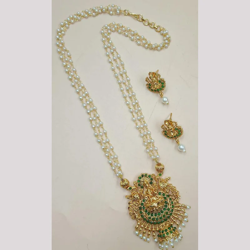 Diamond Pendant Necklaces-Manisha Jewellery Gold Plated Pearl Long Necklace Set