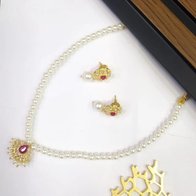 Elegant Gold Necklaces-Lalita Creation Gold Plated Austrian Stone And Pearls Necklace Set