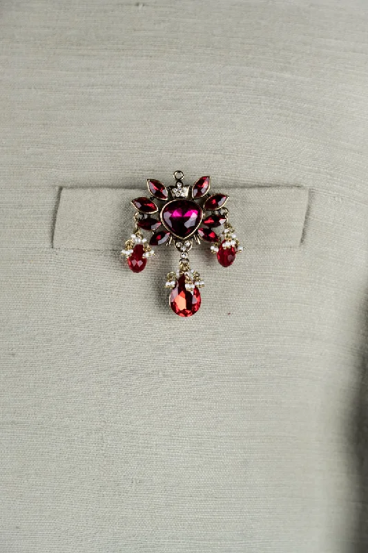 Luxury Gemstone Brooch for Women-Red Crystal Brooch