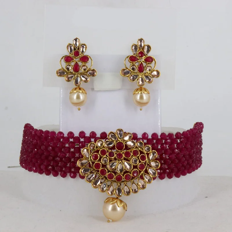 Trendy Gold Necklaces-Corbeda Fashion Gold Plated Kundan And Pearl Choker Necklace Set