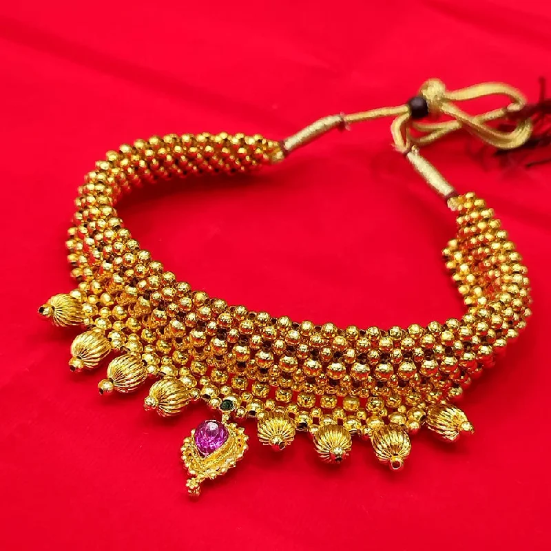 Personal Name Necklaces-Pooja Bangles Gold Plated Pearl Choker Necklace Set