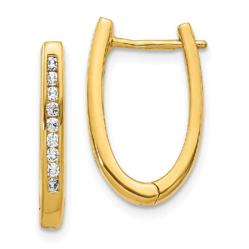 Fashionable Drop Earrings-14k Diamond Oval Hoop Earrings