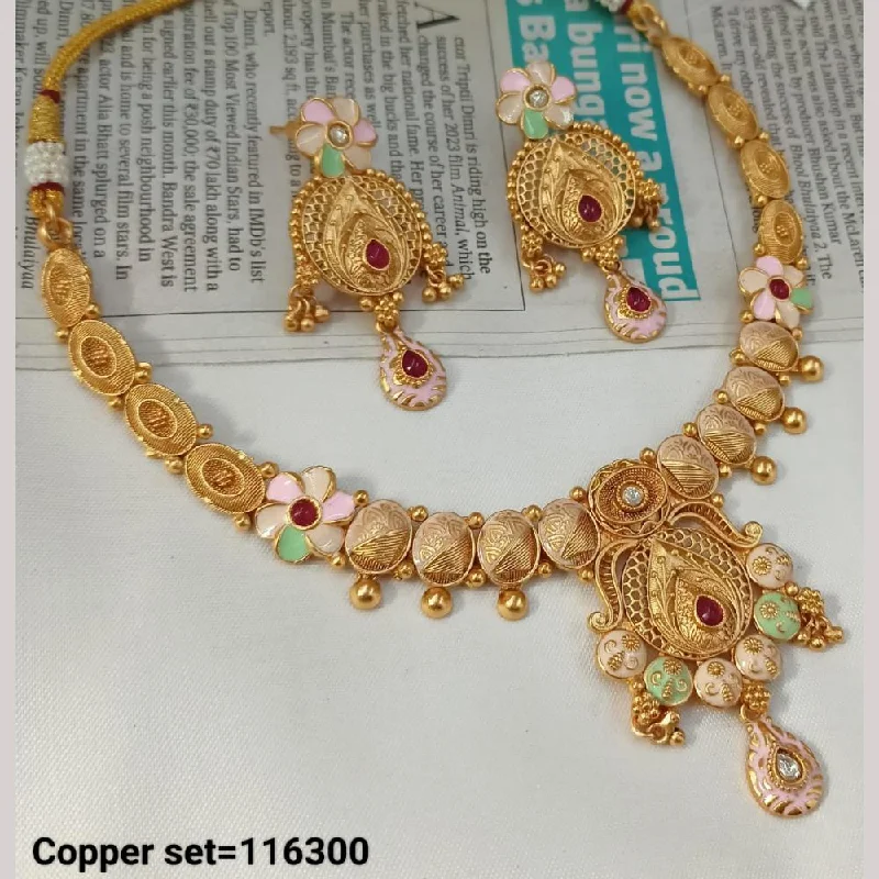 Elegant Sapphire Necklaces-Padmawati Bangles Gold Plated Pota Stone And Pearls Meenakari Necklace Set