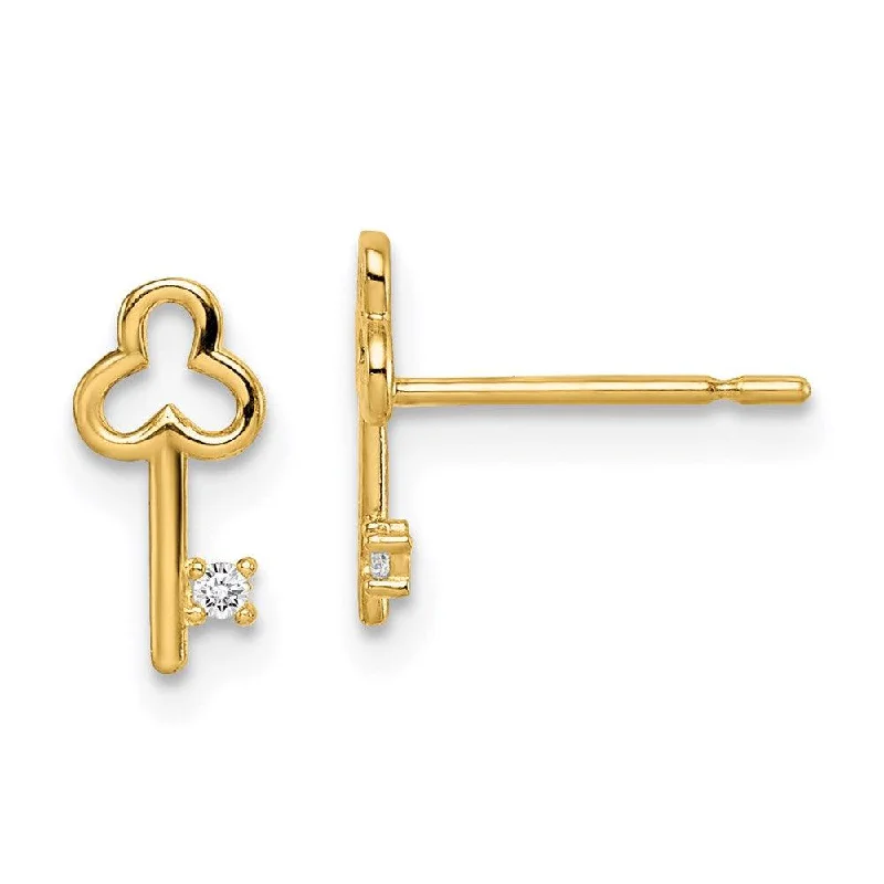 Customized Initial Earrings-Madi K Kid's 14k  CZ Key Post Earrings