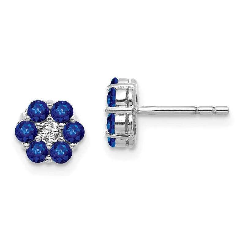 Handcrafted Silver Earrings-14K White Gold Polished Sapphire & Diamond Post Earrings