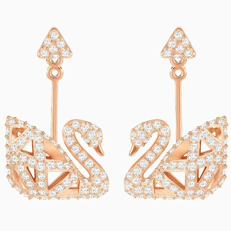 Trendy Earrings for Teens-Swarovski Women's Earrings - Facet Swan Crystals Pave Rose Gold Pierced | 5358058