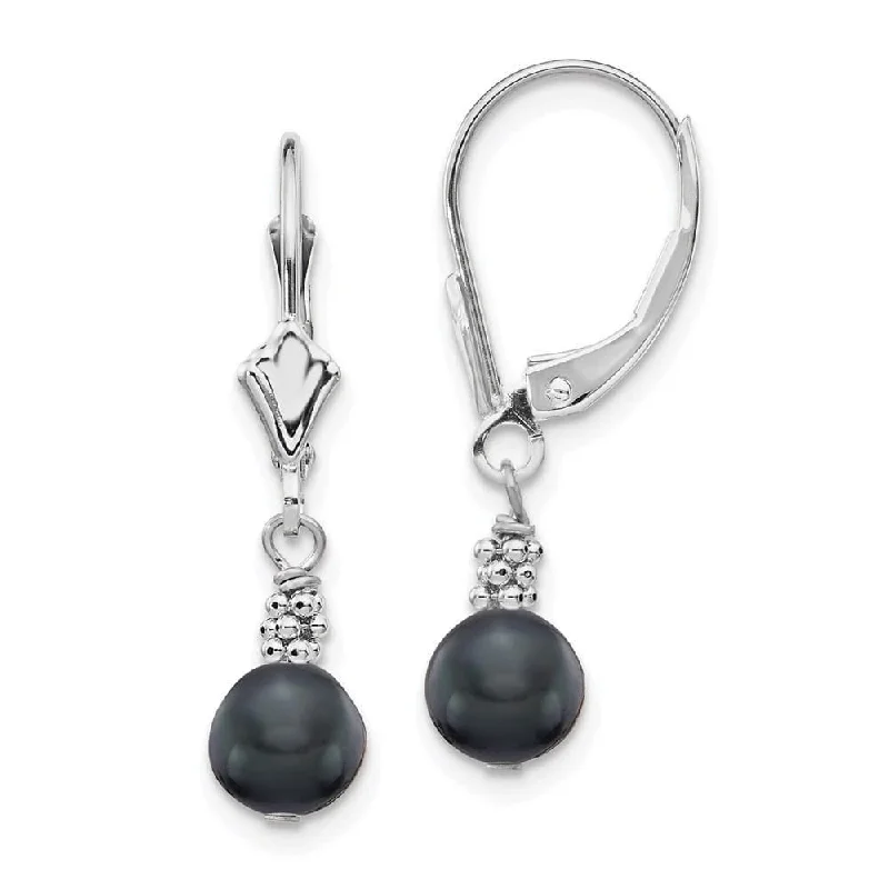 Cute Butterfly Earrings-14K White Gold 5-6mm Black Semi-round FWC Pearl Leverback Earrings