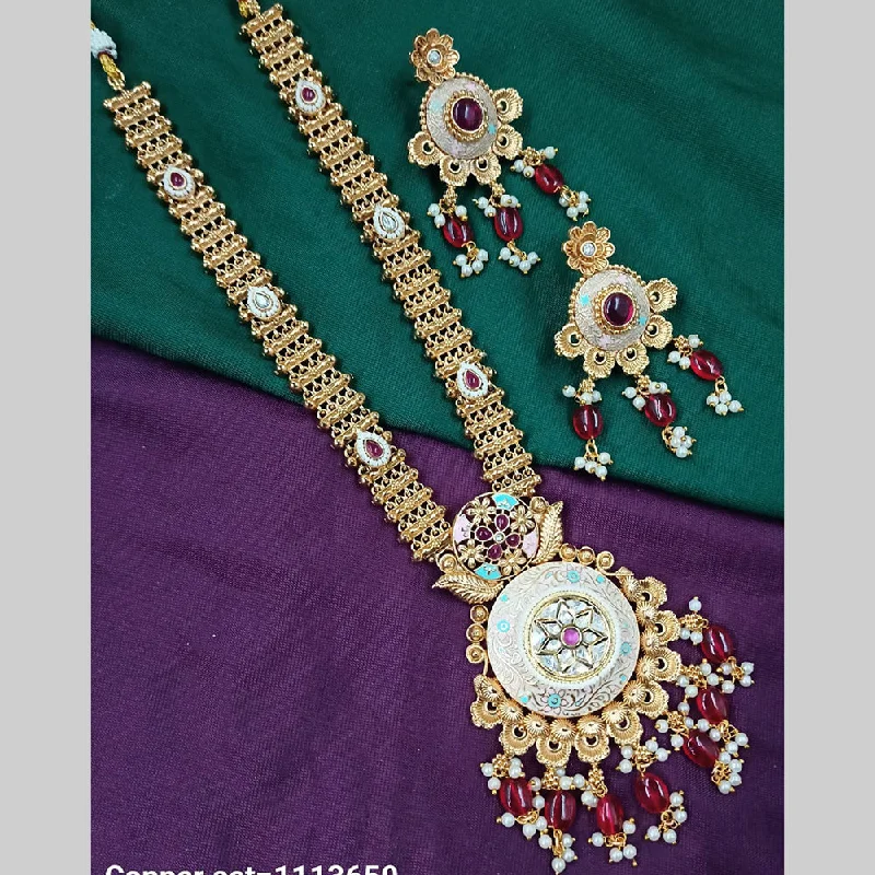 Pearls and Diamonds Necklaces-Padmawati Bangles Copper Gold Meenakari Long Necklace Set