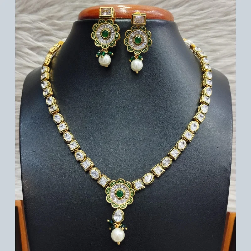 Luxury Gold Necklaces-Jain Jewellers Gold Plated Polki Kundan Necklace Set